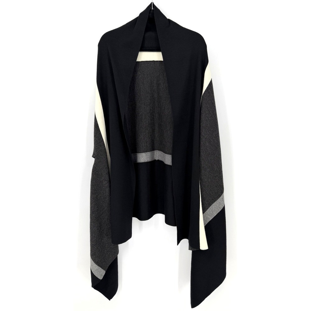 Vtg Nina Leonard Colorblock Open-Front Wrap Cardigan Shawl "One Size" Warm Cozy